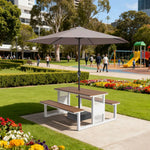 SOLARA 120/160/200cm Outdoor Set Umbrella & Chair Table High-Temp Coated Steel Frame Strong Load-Bearing Waterproof Plastic-Wood Smooth Finish - White