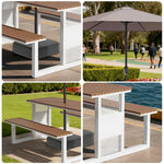 SOLARA 120/160/200cm Outdoor Set Umbrella & Chair Table High-Temp Coated Steel Frame Strong Load-Bearing Waterproof Plastic-Wood Smooth Finish - White