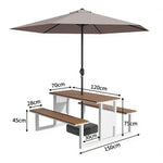 SOLARA 120/160/200cm Outdoor Set Umbrella & Chair Table High-Temp Coated Steel Frame Strong Load-Bearing Waterproof Plastic-Wood Smooth Finish - White