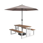 SOLARA 120/160/200cm Outdoor Set Umbrella & Chair Table High-Temp Coated Steel Frame Strong Load-Bearing Waterproof Plastic-Wood Smooth Finish - White