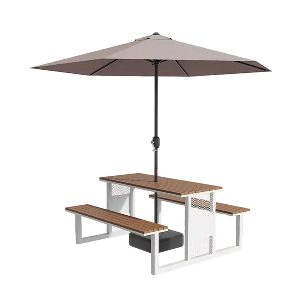 SOLARA 120/160/200cm Outdoor Set Umbrella & Chair Table High-Temp Coated Steel Frame Strong Load-Bearing Waterproof Plastic-Wood Smooth Finish - White