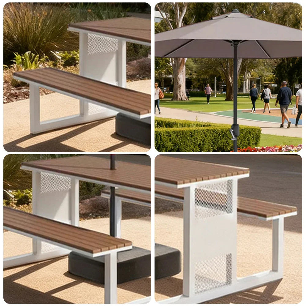 SOLARA 120/160/200cm Outdoor Set Umbrella & Chair Table High-Temp Coated Steel Frame Strong Load-Bearing Waterproof Plastic-Wood Smooth Finish - White