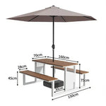 SOLARA 120/160/200cm Outdoor Set Umbrella & Chair Table High-Temp Coated Steel Frame Strong Load-Bearing Waterproof Plastic-Wood Smooth Finish - White