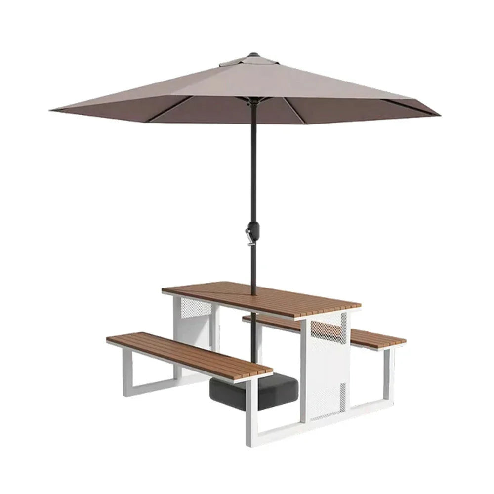 SOLARA 120/160/200cm Outdoor Set Umbrella & Chair Table High-Temp Coated Steel Frame Strong Load-Bearing Waterproof Plastic-Wood Smooth Finish - White
