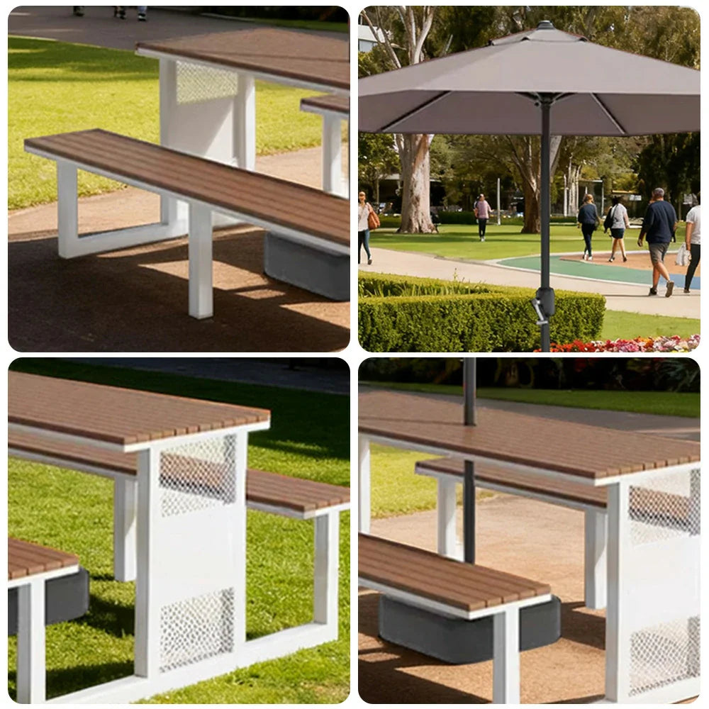 SOLARA 120/160/200cm Outdoor Set Umbrella & Chair Table High-Temp Coated Steel Frame Strong Load-Bearing Waterproof Plastic-Wood Smooth Finish - White