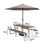SOLARA 120/160/200cm Outdoor Set Umbrella & Chair Table High-Temp Coated Steel Frame Strong Load-Bearing Waterproof Plastic-Wood Smooth Finish - White
