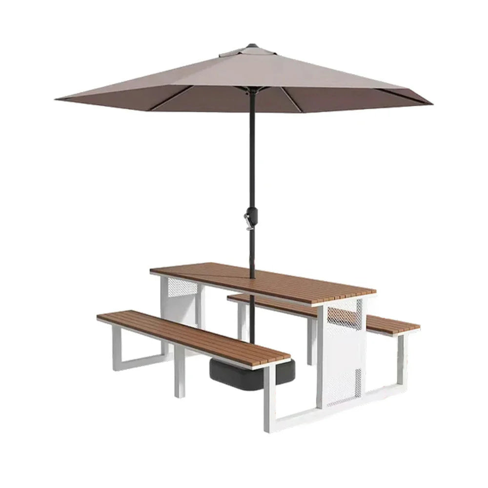 SOLARA 120/160/200cm Outdoor Set Umbrella & Chair Table High-Temp Coated Steel Frame Strong Load-Bearing Waterproof Plastic-Wood Smooth Finish - White