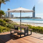 SOLARA 120/160/200cm Outdoor Set Umbrella & Chair Table High-Temp Coated Steel Frame Strong Load-Bearing Waterproof Plastic-Wood Smooth Finish - Black