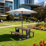 SOLARA 120/160/200cm Outdoor Set Umbrella & Chair Table High-Temp Coated Steel Frame Strong Load-Bearing Waterproof Plastic-Wood Smooth Finish - Black
