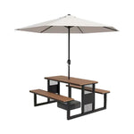 SOLARA 120/160/200cm Outdoor Set Umbrella & Chair Table High-Temp Coated Steel Frame Strong Load-Bearing Waterproof Plastic-Wood Smooth Finish - Black