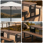 SOLARA 120/160/200cm Outdoor Set Umbrella & Chair Table High-Temp Coated Steel Frame Strong Load-Bearing Waterproof Plastic-Wood Smooth Finish - Black