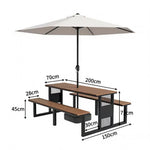 SOLARA 120/160/200cm Outdoor Set Umbrella & Chair Table High-Temp Coated Steel Frame Strong Load-Bearing Waterproof Plastic-Wood Smooth Finish - Black