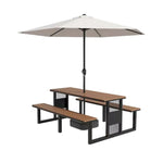 SOLARA 120/160/200cm Outdoor Set Umbrella & Chair Table High-Temp Coated Steel Frame Strong Load-Bearing Waterproof Plastic-Wood Smooth Finish - Black