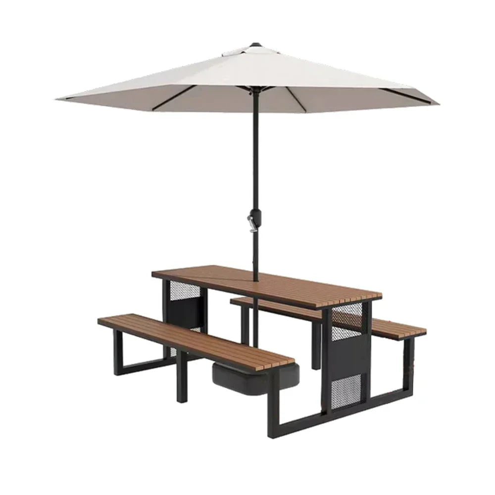 SOLARA 120/160/200cm Outdoor Set Umbrella & Chair Table High-Temp Coated Steel Frame Strong Load-Bearing Waterproof Plastic-Wood Smooth Finish - Black
