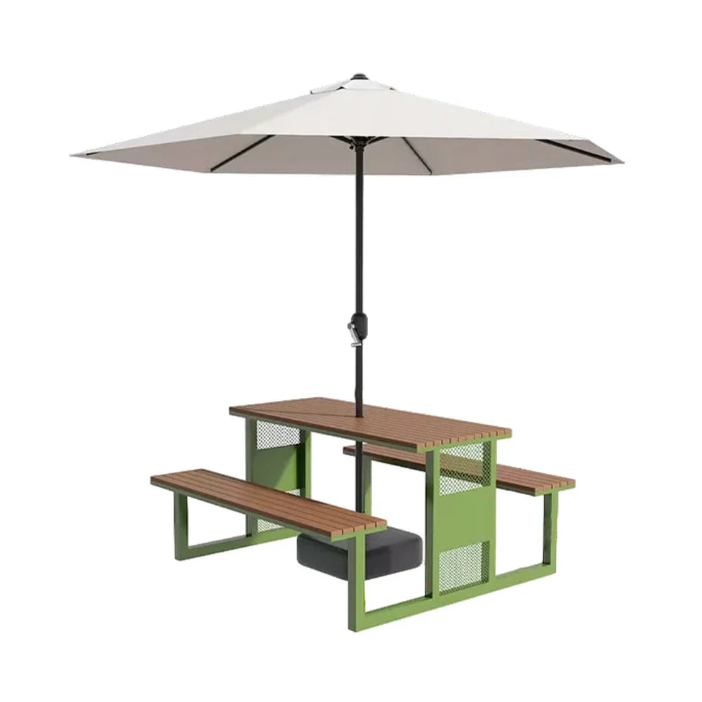 SOLARA 120/160/200cm Outdoor Set Umbrella & Chair Table High-Temp Coated Steel Frame Strong Load-Bearing Waterproof Plastic-Wood Smooth Finish - Green
