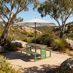 SOLARA 120/160/200cm Outdoor Set Umbrella & Chair Table High-Temp Coated Steel Frame Strong Load-Bearing Waterproof Plastic-Wood Smooth Finish - Green