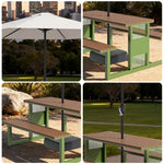 SOLARA 120/160/200cm Outdoor Set Umbrella & Chair Table High-Temp Coated Steel Frame Strong Load-Bearing Waterproof Plastic-Wood Smooth Finish - Green