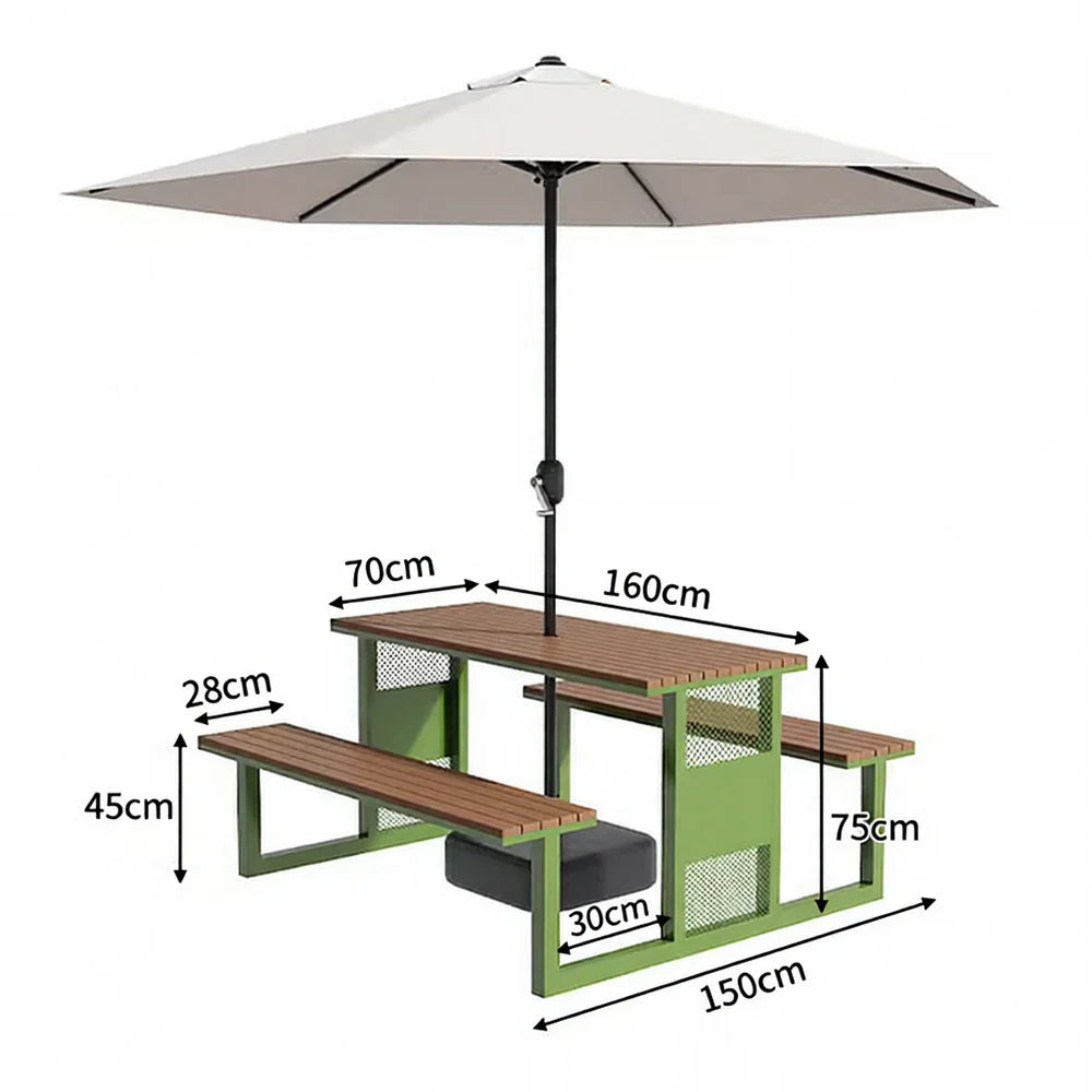 SOLARA 120/160/200cm Outdoor Set Umbrella & Chair Table High-Temp Coated Steel Frame Strong Load-Bearing Waterproof Plastic-Wood Smooth Finish - Green