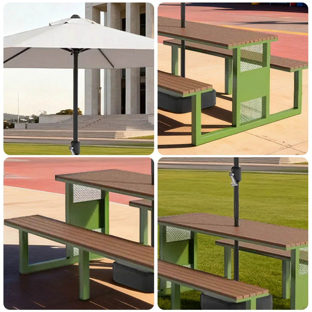 SOLARA 120/160/200cm Outdoor Set Umbrella & Chair Table High-Temp Coated Steel Frame Strong Load-Bearing Waterproof Plastic-Wood Smooth Finish - Green