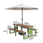 SOLARA 120/160/200cm Outdoor Set Umbrella & Chair Table High-Temp Coated Steel Frame Strong Load-Bearing Waterproof Plastic-Wood Smooth Finish - Green