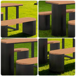 SOLARA 120/140/160cm Outdoor Set Chair & Table Anti-Corrosion Durable Steel Support Thick Plastic-Wood Surface Waterproof Sun-Resistant Design - Black