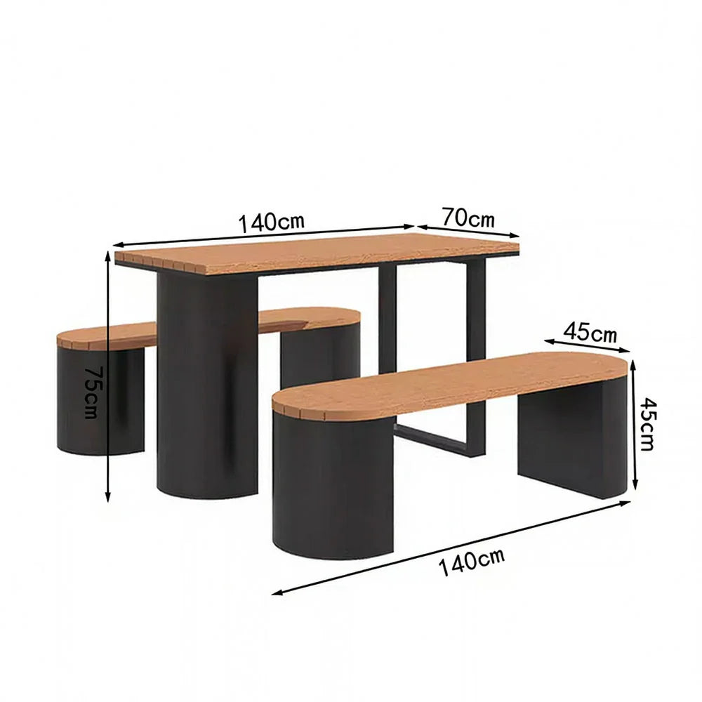 SOLARA 120/140/160cm Outdoor Set Chair & Table Anti-Corrosion Durable Steel Support Thick Plastic-Wood Surface Waterproof Sun-Resistant Design - Black