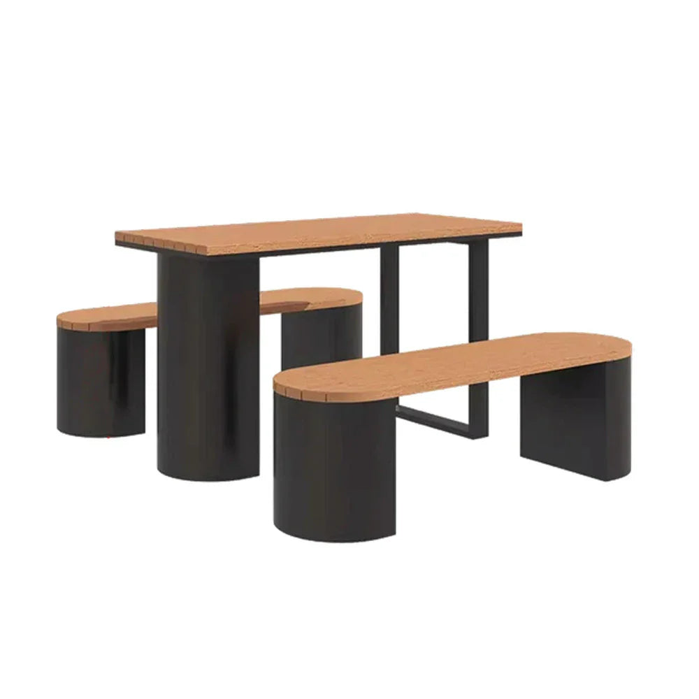 SOLARA 120/140/160cm Outdoor Set Chair & Table Anti-Corrosion Durable Steel Support Thick Plastic-Wood Surface Waterproof Sun-Resistant Design - Black