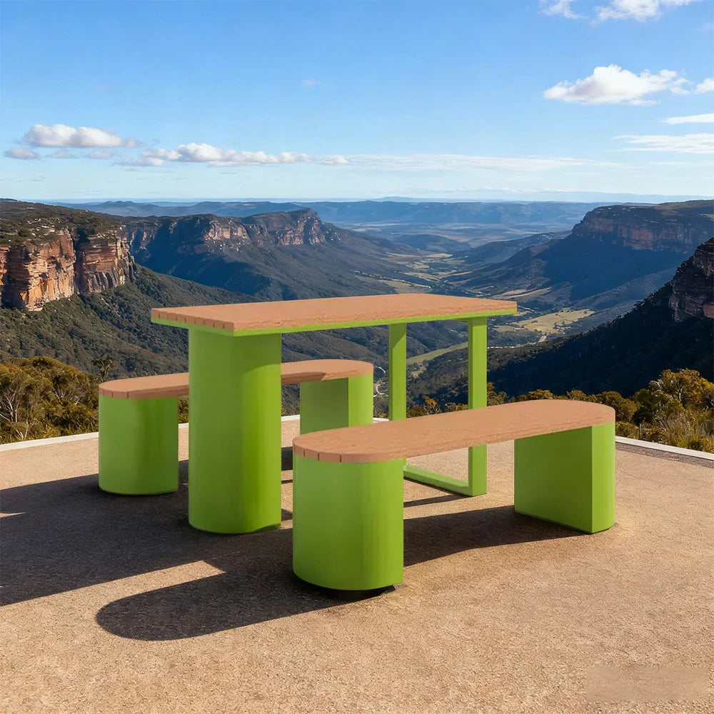 SOLARA Outdoor Set Chair & Table 120/140/160cm Anti-Corrosion Durable Steel Support Thick Plastic-Wood Surface Waterproof Sun-Resistant Design - Green