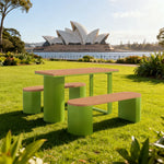 SOLARA Outdoor Set Chair & Table 120/140/160cm Anti-Corrosion Durable Steel Support Thick Plastic-Wood Surface Waterproof Sun-Resistant Design - Green