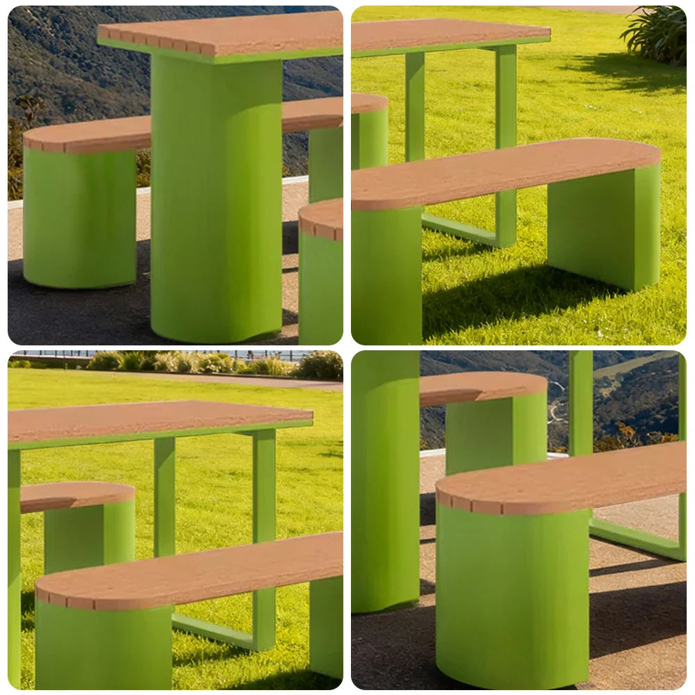SOLARA Outdoor Set Chair & Table 120/140/160cm Anti-Corrosion Durable Steel Support Thick Plastic-Wood Surface Waterproof Sun-Resistant Design - Green