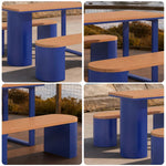 SOLARA Outdoor Set Chair & Table 120/140/160cm Anti-Corrosion Durable Steel Support Thick Plastic-Wood Surface Waterproof Sun-Resistant Design - Blue
