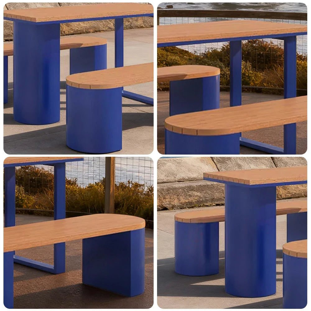 SOLARA Outdoor Set Chair & Table 120/140/160cm Anti-Corrosion Durable Steel Support Thick Plastic-Wood Surface Waterproof Sun-Resistant Design - Blue