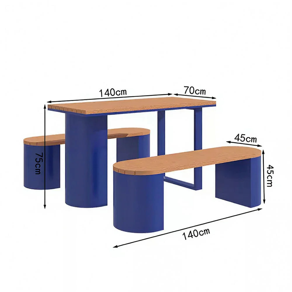 SOLARA Outdoor Set Chair & Table 120/140/160cm Anti-Corrosion Durable Steel Support Thick Plastic-Wood Surface Waterproof Sun-Resistant Design - Blue