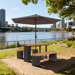 SOLARA Outdoor Set Umbrella & Chair Table, 120/140/160cm Anti-Corrosion Durable Steel Support Thick Plastic-Wood Surface Waterproof Sun-Resistant Design - Black