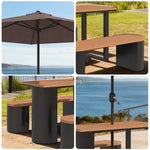 SOLARA Outdoor Set Umbrella & Chair Table, 120/140/160cm Anti-Corrosion Durable Steel Support Thick Plastic-Wood Surface Waterproof Sun-Resistant Design - Black