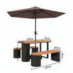 SOLARA Outdoor Set Umbrella & Chair Table, 120/140/160cm Anti-Corrosion Durable Steel Support Thick Plastic-Wood Surface Waterproof Sun-Resistant Design - Black