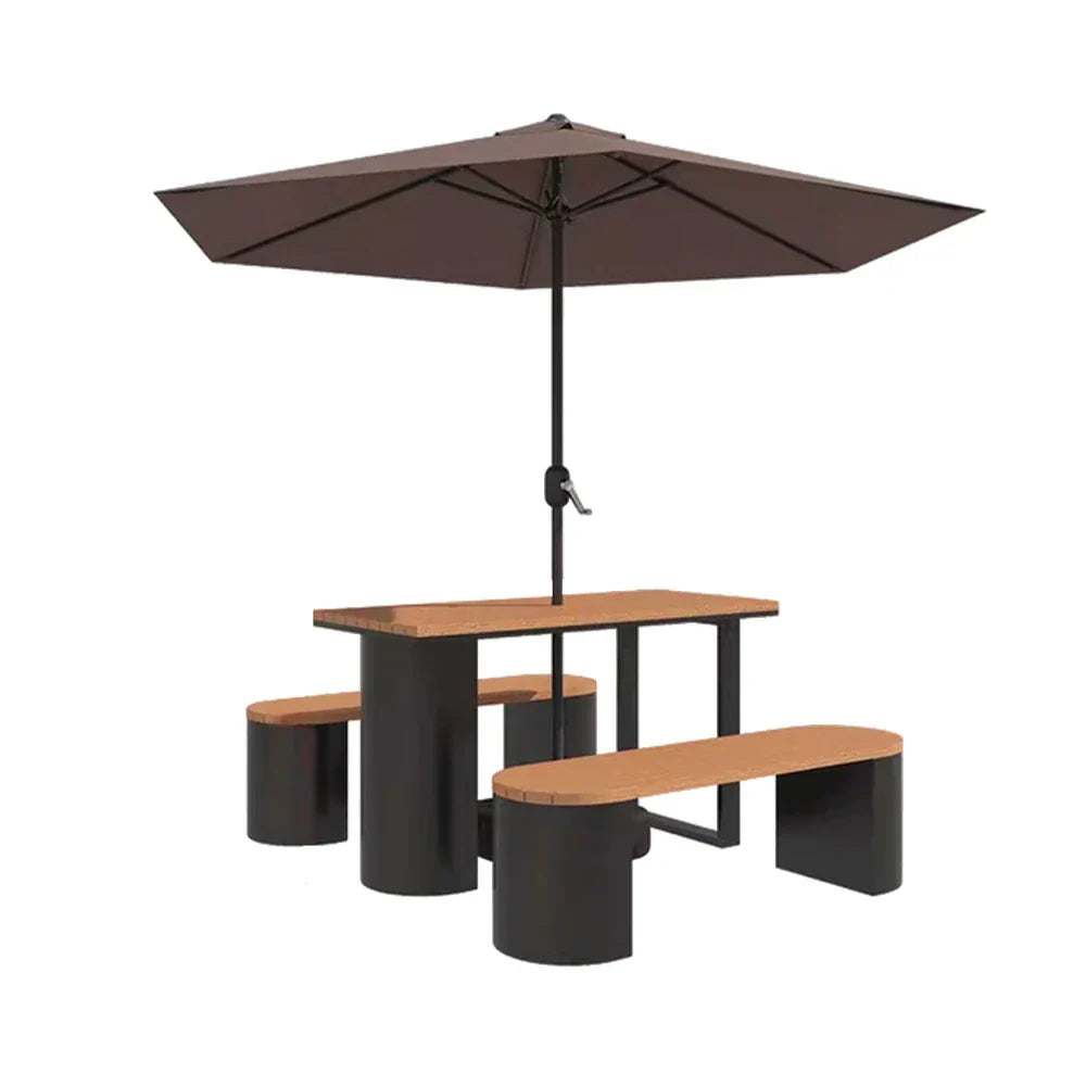 SOLARA Outdoor Set Umbrella & Chair Table, 120/140/160cm Anti-Corrosion Durable Steel Support Thick Plastic-Wood Surface Waterproof Sun-Resistant Design - Black