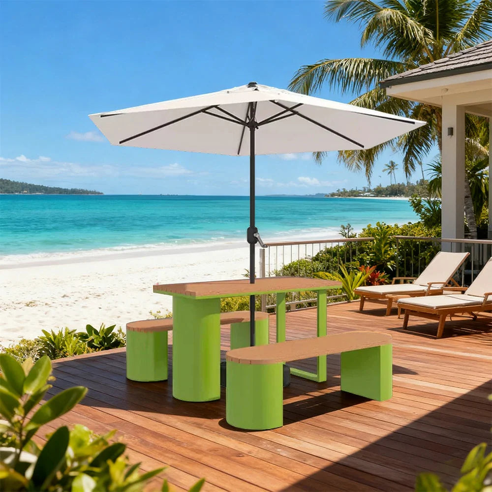 SOLARA Outdoor Set Umbrella & Chair Table, 120/140/160cm Anti-Corrosion Durable Steel Support Thick Plastic-Wood Surface Waterproof Sun-Resistant Design - Green