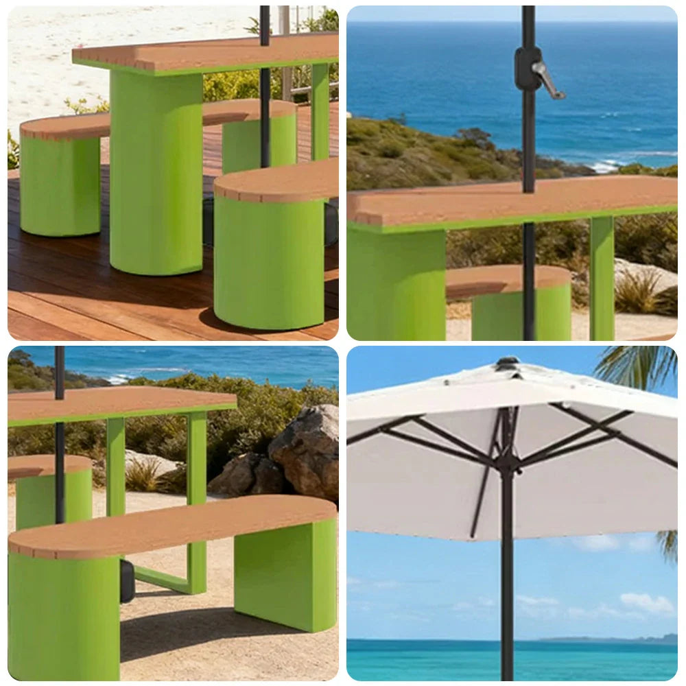 SOLARA Outdoor Set Umbrella & Chair Table, 120/140/160cm Anti-Corrosion Durable Steel Support Thick Plastic-Wood Surface Waterproof Sun-Resistant Design - Green