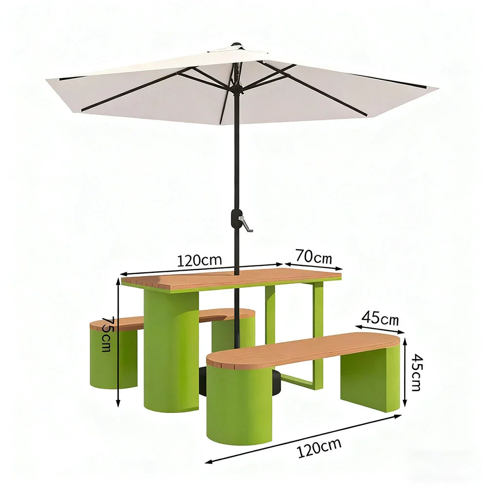 SOLARA Outdoor Set Umbrella & Chair Table, 120/140/160cm Anti-Corrosion Durable Steel Support Thick Plastic-Wood Surface Waterproof Sun-Resistant Design - Green