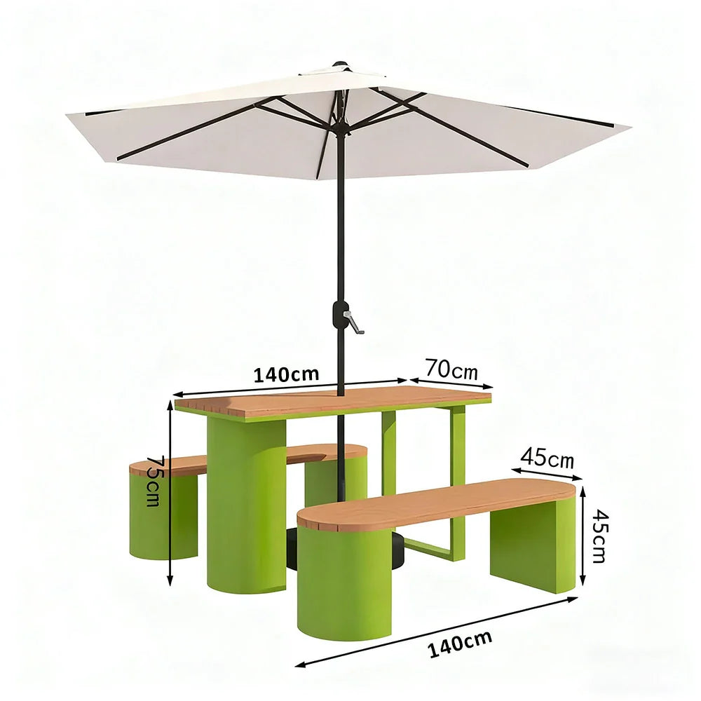 SOLARA Outdoor Set Umbrella & Chair Table, 120/140/160cm Anti-Corrosion Durable Steel Support Thick Plastic-Wood Surface Waterproof Sun-Resistant Design - Green