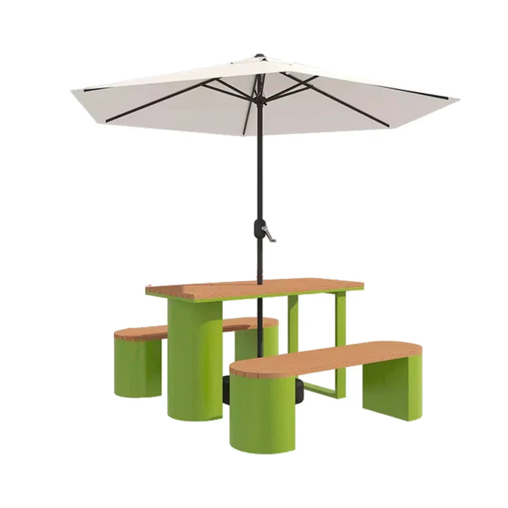 SOLARA Outdoor Set Umbrella & Chair Table, 120/140/160cm Anti-Corrosion Durable Steel Support Thick Plastic-Wood Surface Waterproof Sun-Resistant Design - Green