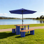 SOLARA Outdoor Set Umbrella & Chair Table, 120/140/160cm Anti-Corrosion Durable Steel Support Thick Plastic-Wood Surface Waterproof Sun-Resistant Design - Blue