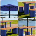SOLARA Outdoor Set Umbrella & Chair Table, 120/140/160cm Anti-Corrosion Durable Steel Support Thick Plastic-Wood Surface Waterproof Sun-Resistant Design - Blue