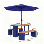 SOLARA Outdoor Set Umbrella & Chair Table, 120/140/160cm Anti-Corrosion Durable Steel Support Thick Plastic-Wood Surface Waterproof Sun-Resistant Design - Blue