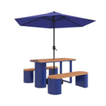 SOLARA Outdoor Set Umbrella & Chair Table, 120/140/160cm Anti-Corrosion Durable Steel Support Thick Plastic-Wood Surface Waterproof Sun-Resistant Design - Blue