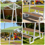 SOLARA 120/160/200cm Outdoor Set Table Canopy Waterproof Sunproof Thick Canopy Metal Frame High-Temp Coated Anti-Rust Stability - White&Green