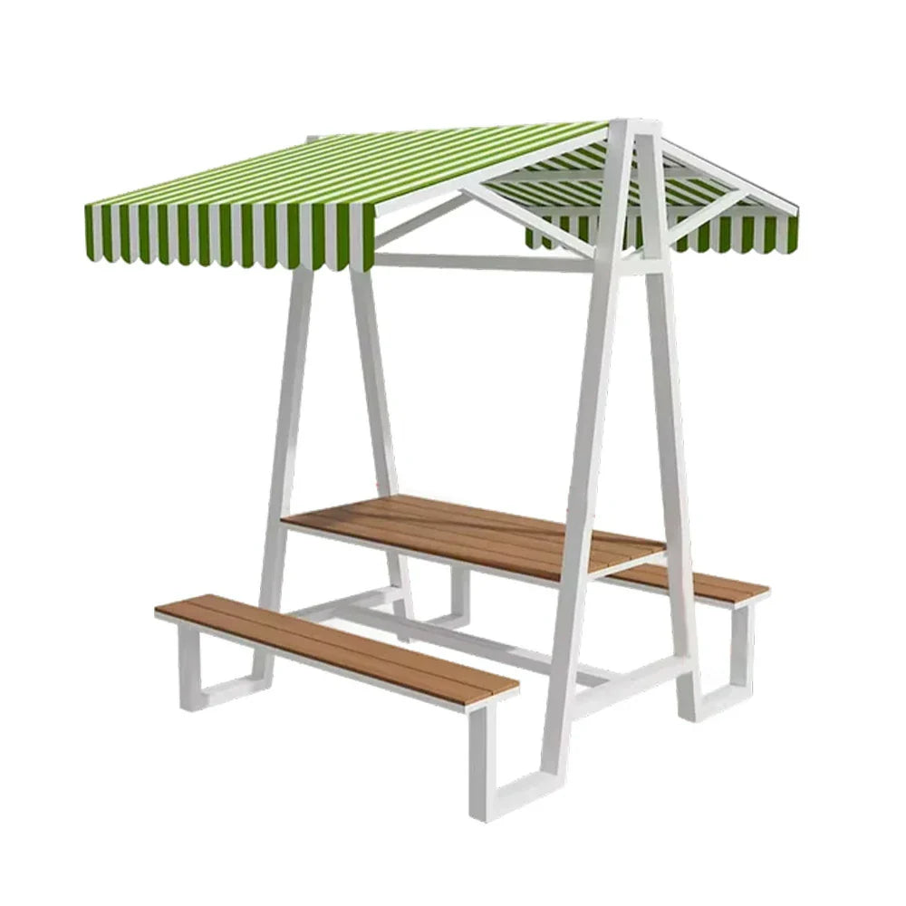 SOLARA 120/160/200cm Outdoor Set Table Canopy Waterproof Sunproof Thick Canopy Metal Frame High-Temp Coated Anti-Rust Stability - White&Green