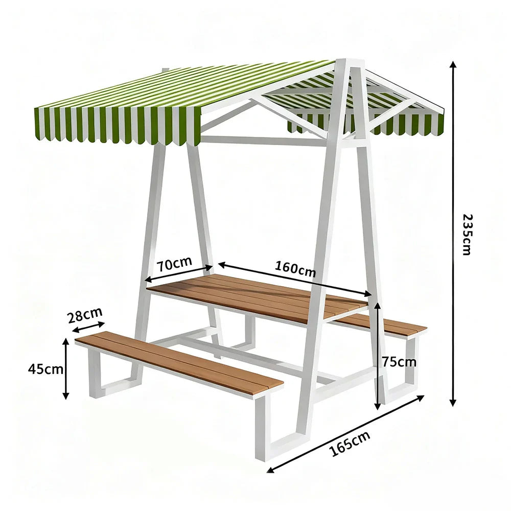 SOLARA 120/160/200cm Outdoor Set Table Canopy Waterproof Sunproof Thick Canopy Metal Frame High-Temp Coated Anti-Rust Stability - White&Green