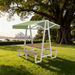 SOLARA 120/160/200cm Outdoor Set Table Canopy Waterproof Sunproof Thick Canopy Metal Frame High-Temp Coated Anti-Rust Stability - White&Green